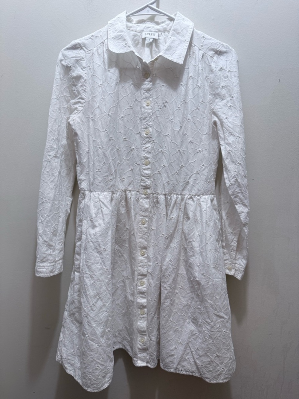J. Crew White Embroidered Eyelet Button-Front  Dress